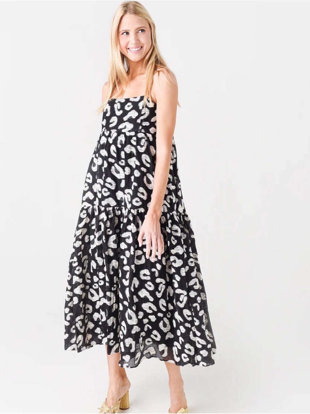 Hunter Bell Camden Black and White Tiered Midi Dress Size Small